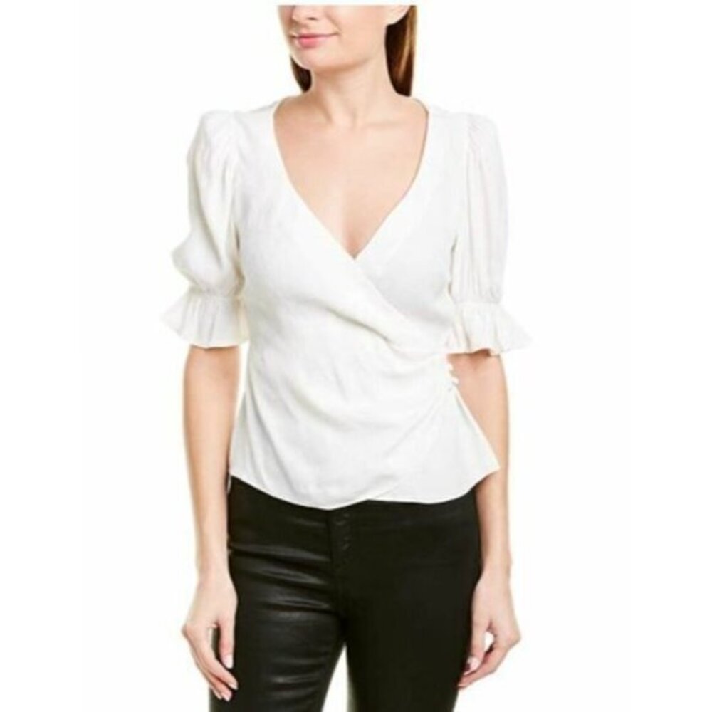 Cinq A Sept Top Theo White Jacquard Wrap V Neck Blouse M New